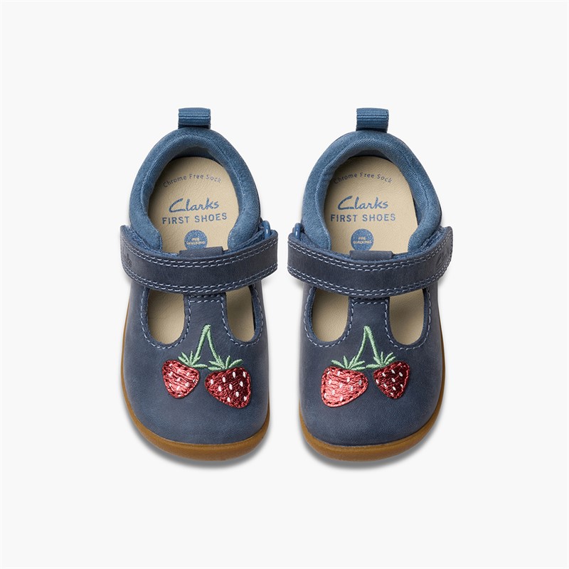 Clarks Infant Girls Roamer Berry F-Fit T-Bar Shoes Blue