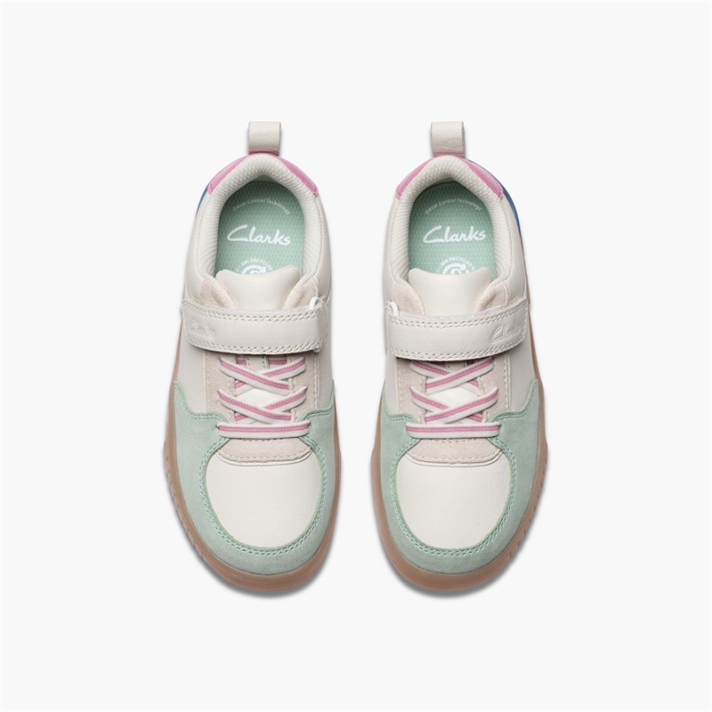 Clarks Girls Olo Vibe F-Fit Trainers White/Pink