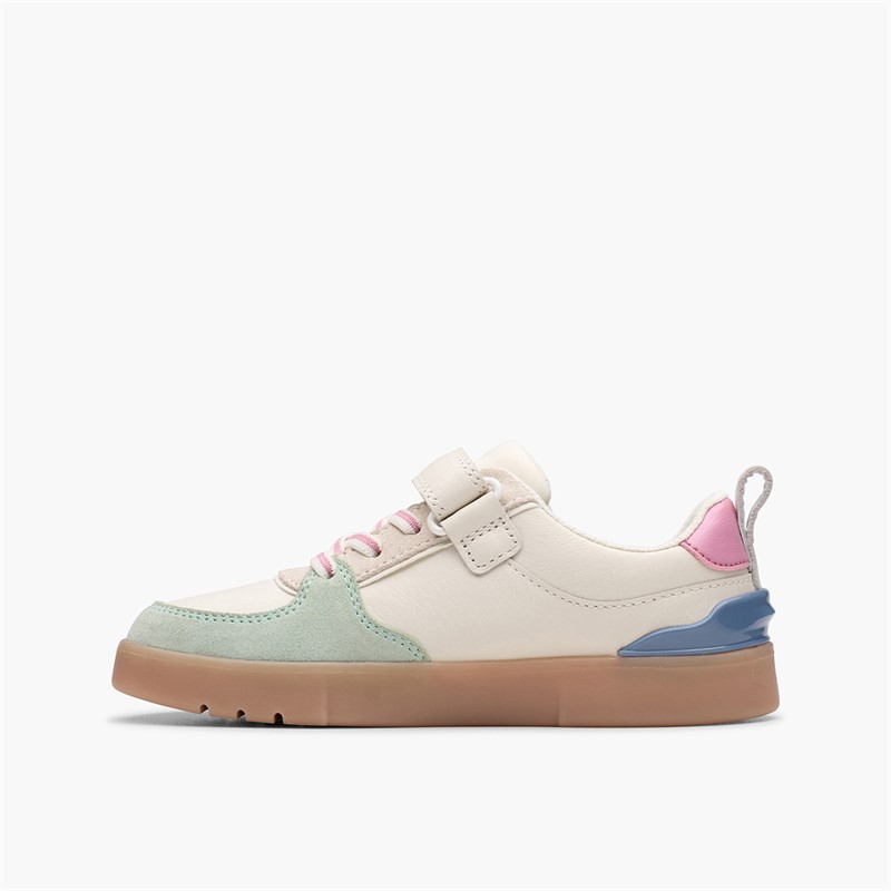Clarks Girls Olo Vibe F-Fit Trainers White/Pink