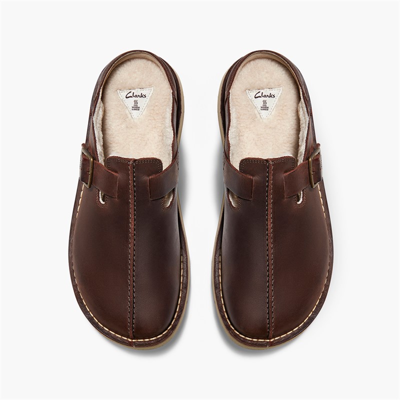 Clarks Mens Solsbury G-Fit Mules Brown