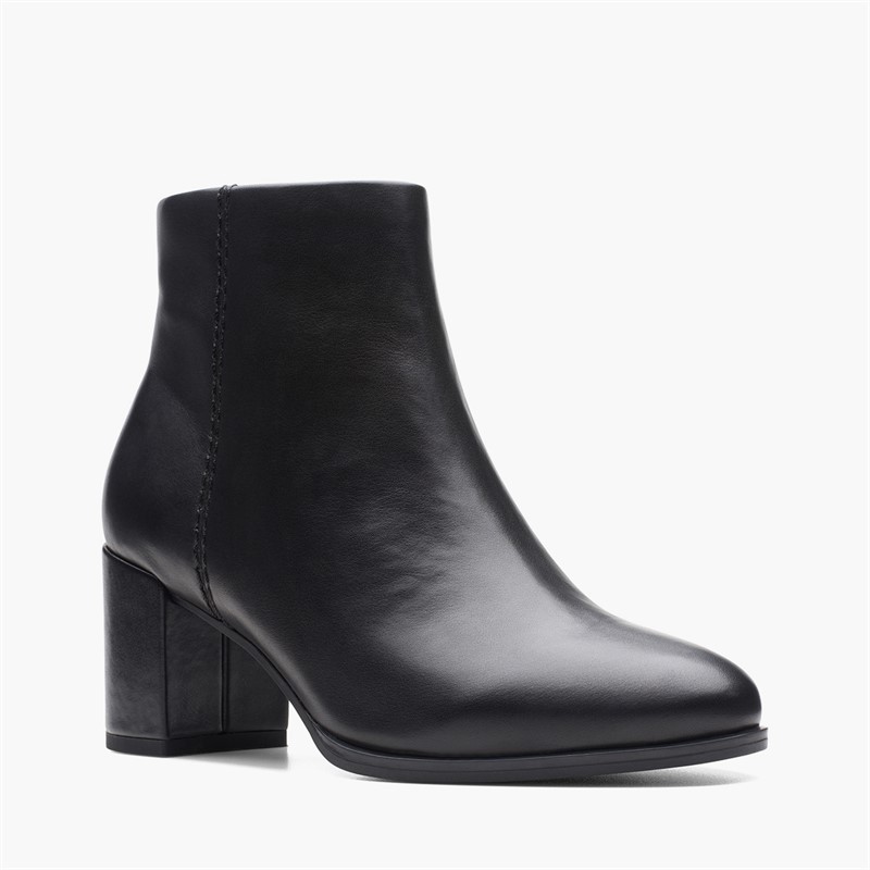 Clarks Womens Freva 55 Side Zip Boots Black Leather