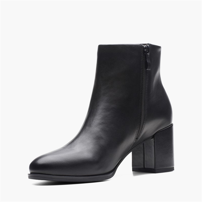 Clarks Womens Freva 55 Side Zip Boots Black Leather