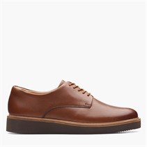 Clarks Womens Glickly Derby Shoes Dark Tan Leather