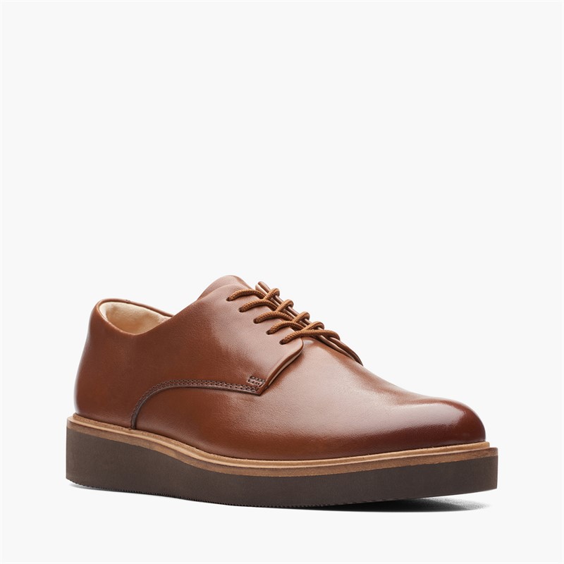 Clarks Womens Glickly Derby Shoes Dark Tan Leather