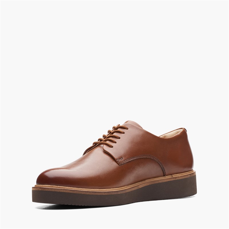 Clarks Womens Glickly Derby Shoes Dark Tan Leather
