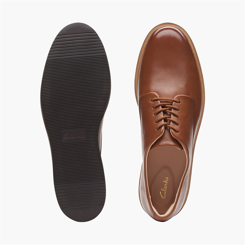 Clarks Womens Glickly Derby Shoes Dark Tan Leather