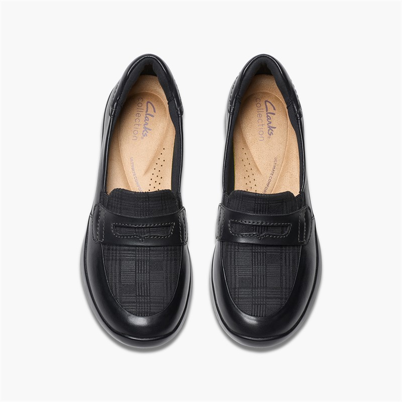 Clarks Womens Ellowyn Penny Loafers Black Leather