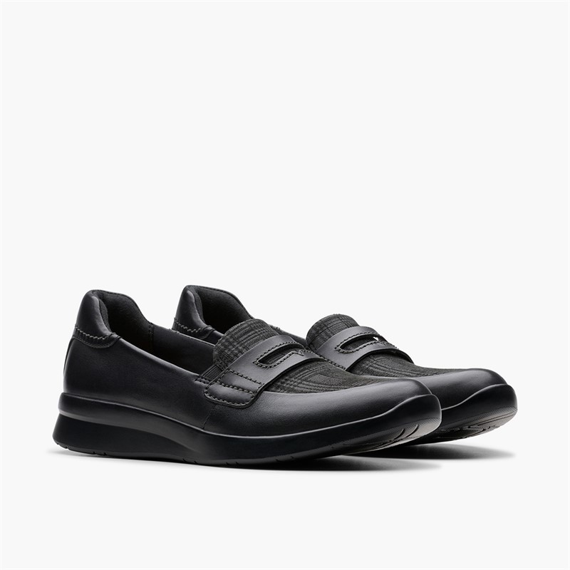 Clarks Womens Ellowyn Penny Loafers Black Leather