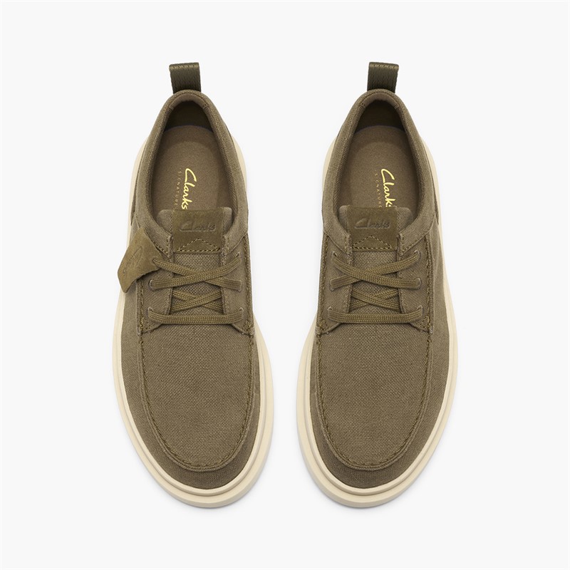 Clarks Mens Polden Moc Shoes Olive Canvas