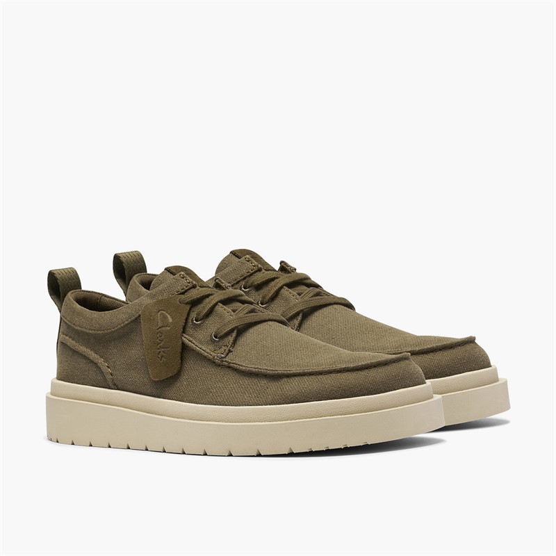 Clarks Mens Polden Moc Shoes Olive Canvas