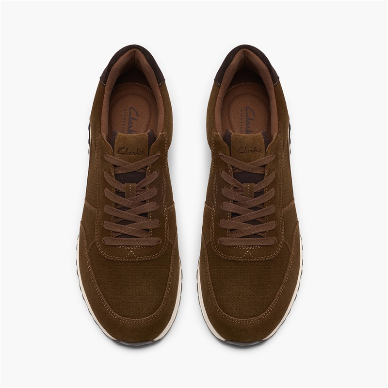 Clarks Mens Radwell Tie Trainers Cola Suede