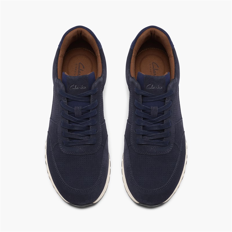 Clarks Mens Radwell Tie Trainers Navy Suede