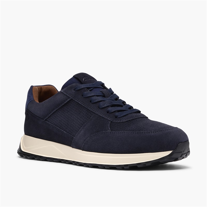 Clarks Mens Radwell Tie Trainers Navy Suede