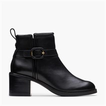 Clarks Womens Chamberly Trim Block Heel Boots Black Leather