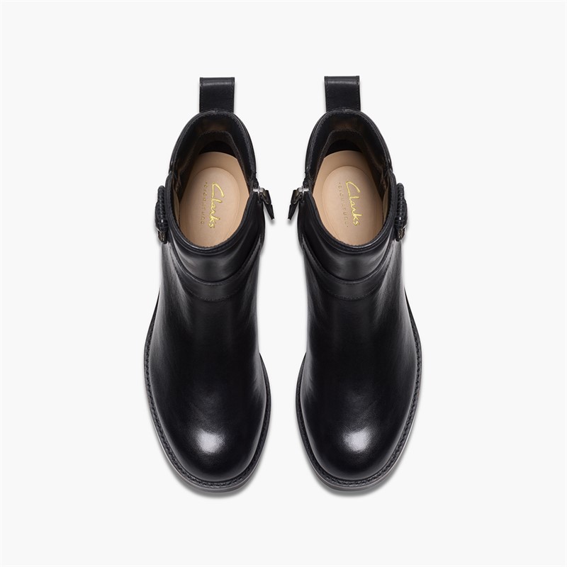 Clarks Womens Chamberly Trim Block Heel Boots Black Leather