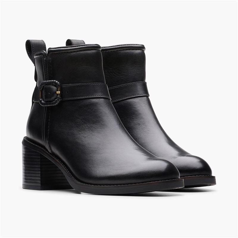 Clarks Womens Chamberly Trim Block Heel Boots Black Leather