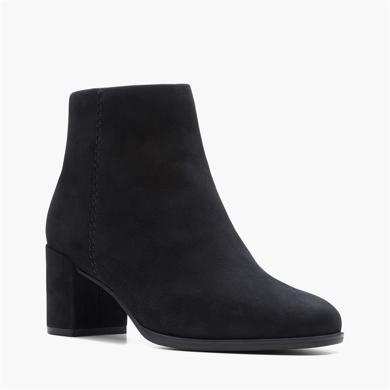 Clarks Womens Freva 55 Side Zip Boots Black Suede Black Sde