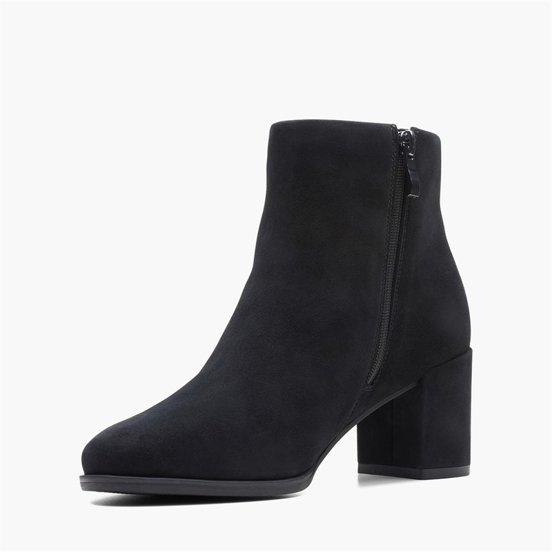 Clarks Womens Freva 55 Side Zip Boots Black Suede Black Sde