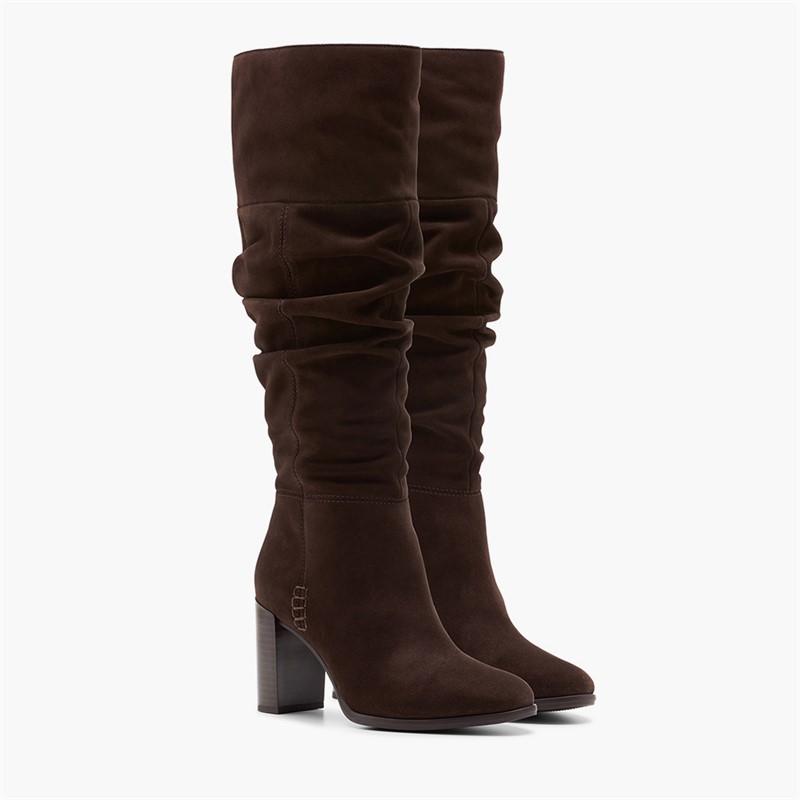 Clarks Womens Freva 85 Slouch Tall Boots Dark Brown Suede