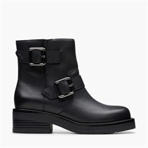 Clarks Womens Rebelle Buckle Boots Black Leather