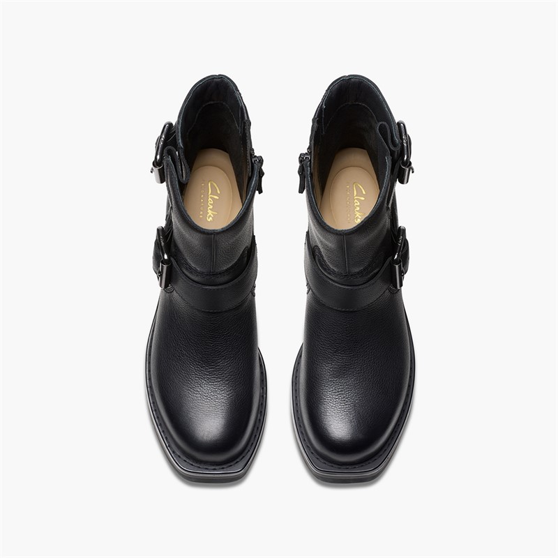 Clarks Womens Rebelle Buckle Boots Black Leather