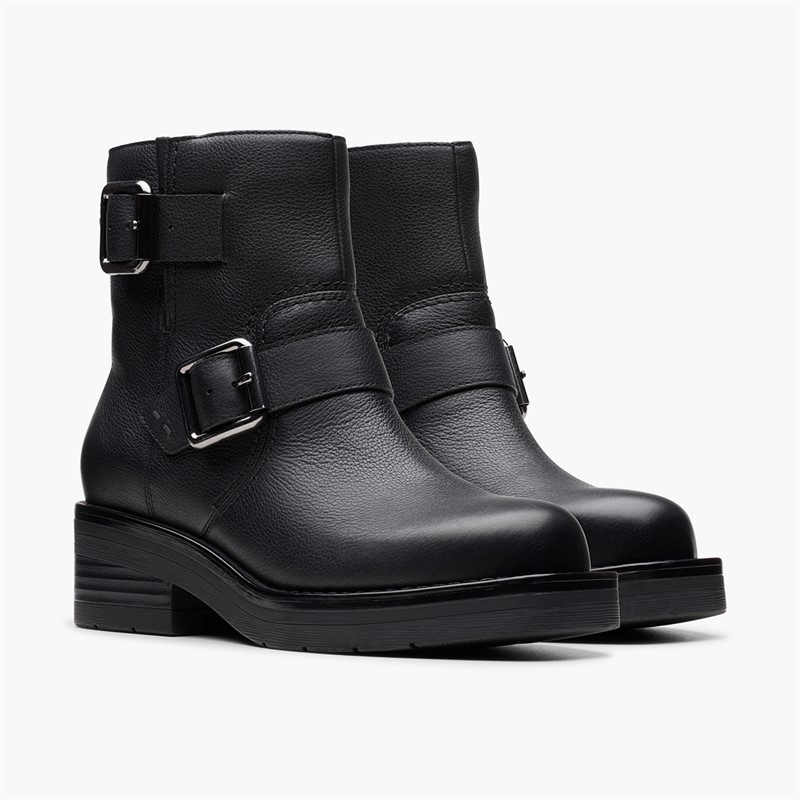 Clarks Womens Rebelle Buckle Boots Black Leather
