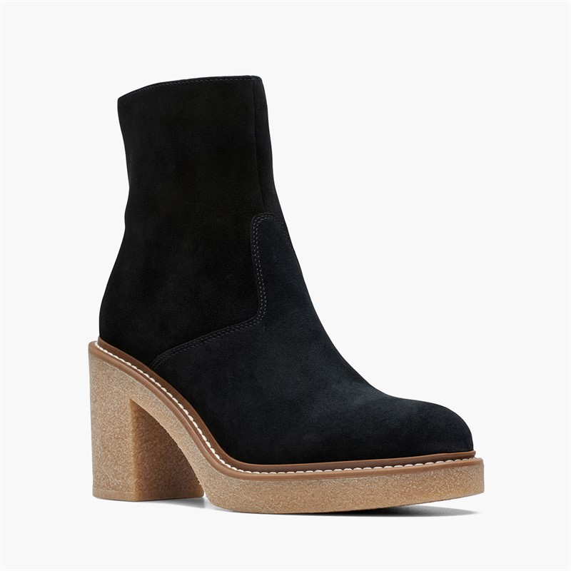 Clarks Womens Colden Up Block Heel Boots Black Suede