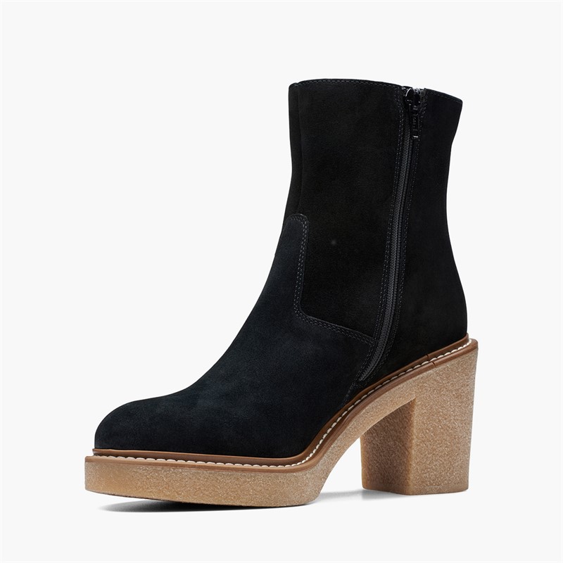 Clarks Womens Colden Up Block Heel Boots Black Suede