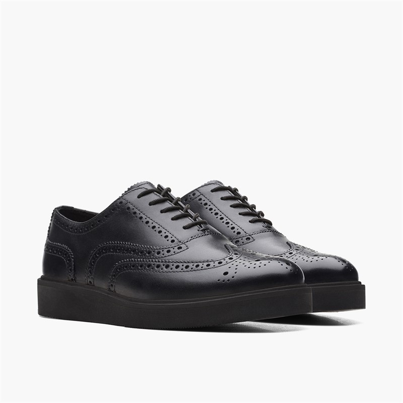 Clarks Womens Glickly Brogue 2 Shoes Black Leather