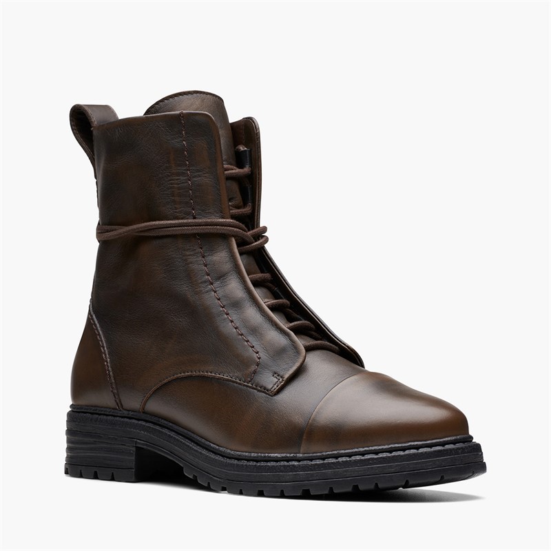 Clarks Womens Rixley Lace Up Boots Dark Brown Leather