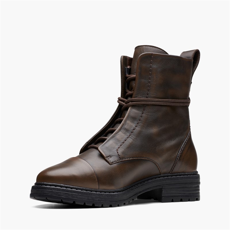 Clarks Womens Rixley Lace Up Boots Dark Brown Leather