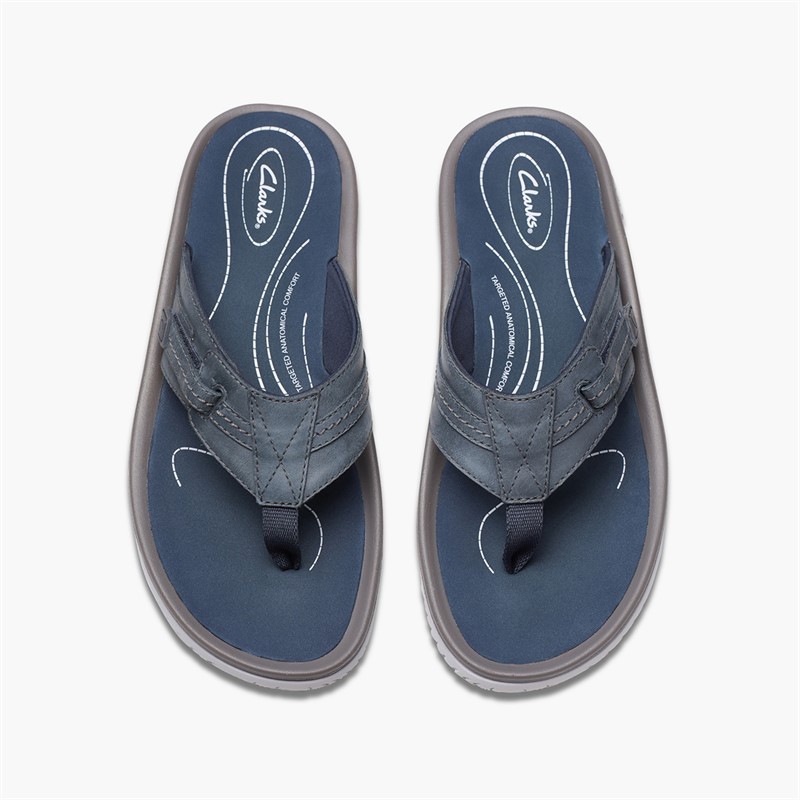 Clarks Herre Wesley Sol Flip Flops Navy Leather