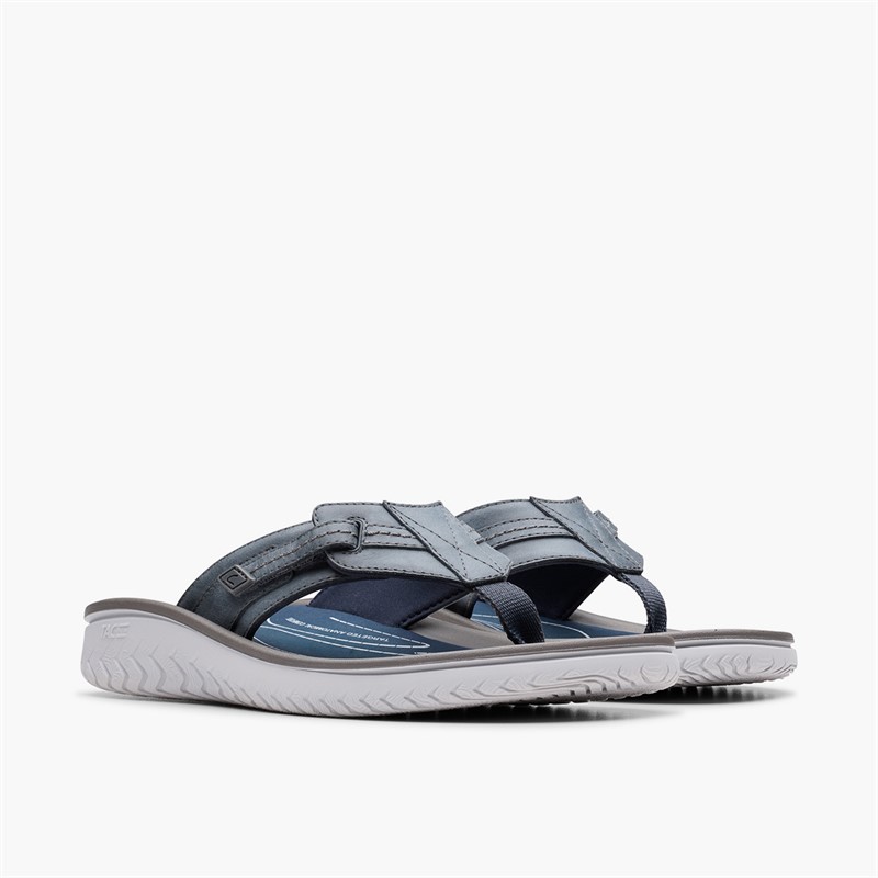 Clarks Herre Wesley Sol Flip Flops Navy Leather