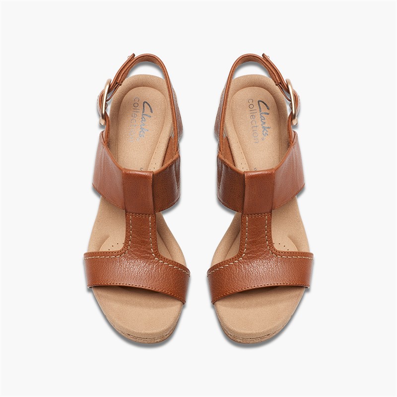 Clarks Damen Giselle Stil Keil Sandalen Tan Leather