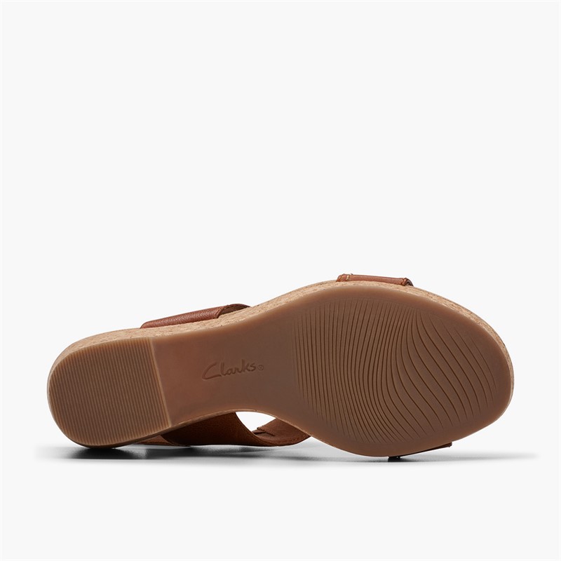 Clarks Damen Giselle Stil Keil Sandalen Tan Leather