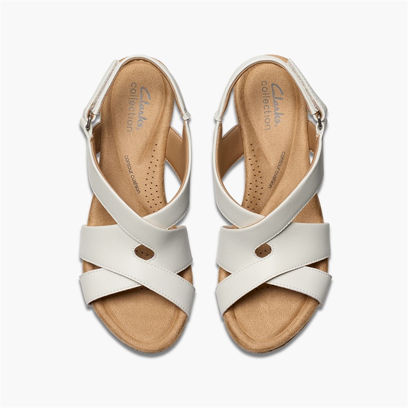 Clarks Dame Sandaler Med Kilehæl I Rosen Stil White Leather