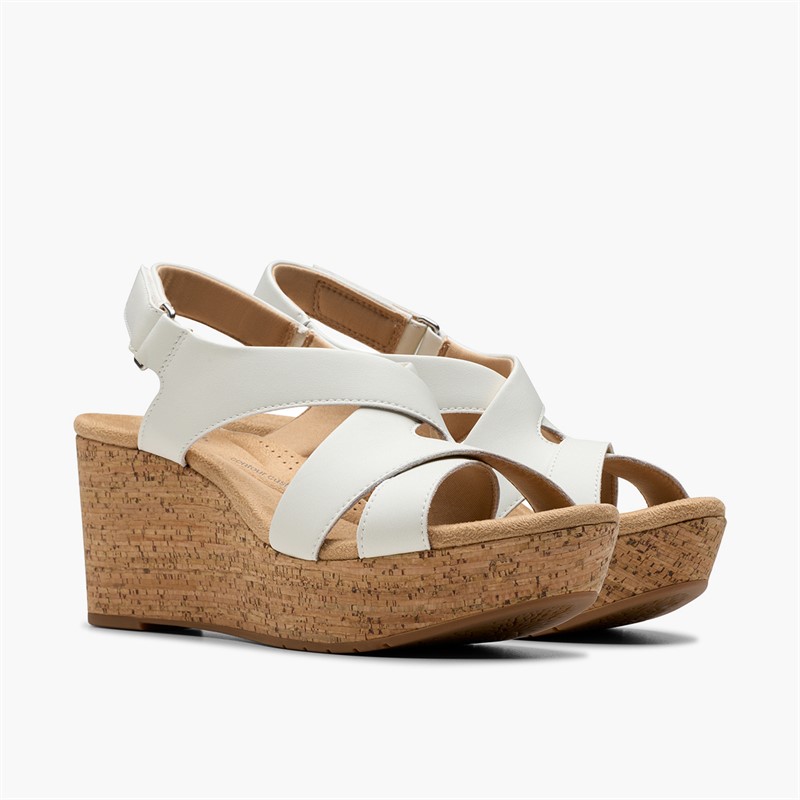 Clarks Dame Sandaler Med Kilehæl I Rosen Stil White Leather