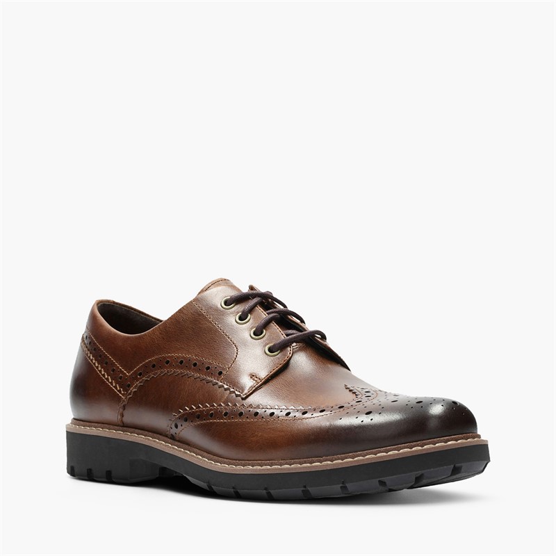 Clarks Mens Batcombe Wing Brogue Shoes Dark Tan Leather