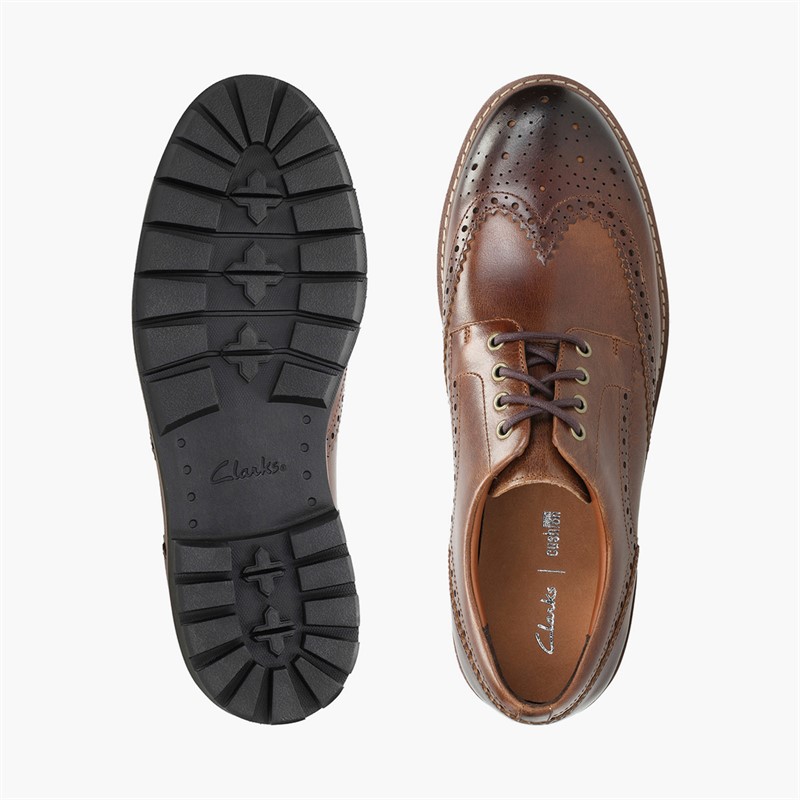 Clarks Mens Batcombe Wing Brogue Shoes Dark Tan Leather