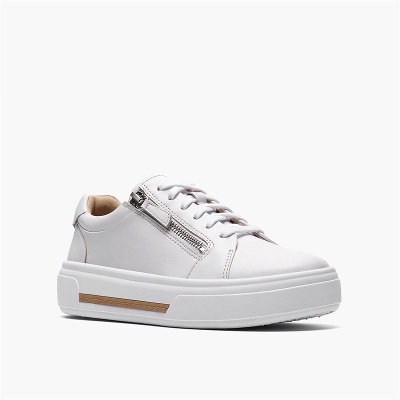 Clarks Damen Hollyrose Reißverschluss Turnschuhe White Leather