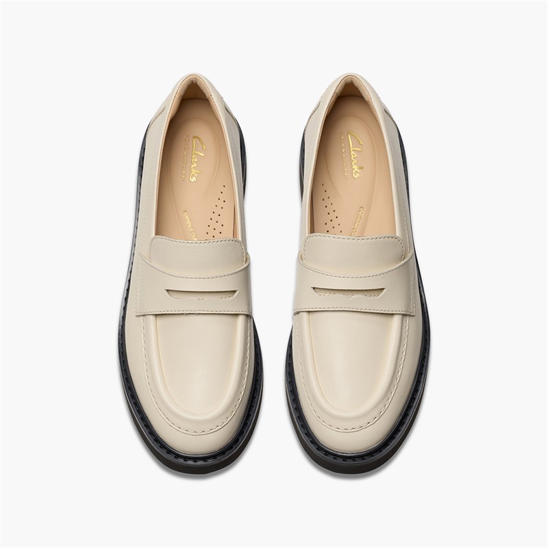 Clarks Womens Splend Edge Loafers Cream Leather