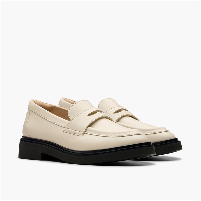 Clarks Womens Splend Edge Loafers Cream Leather
