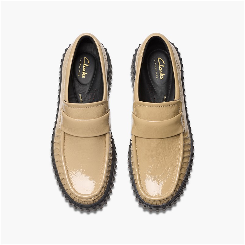 Clarks Womens Torhill Moc Shoes Beige Patent
