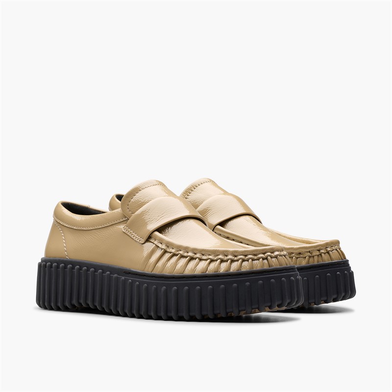 Clarks Womens Torhill Moc Shoes Beige Patent