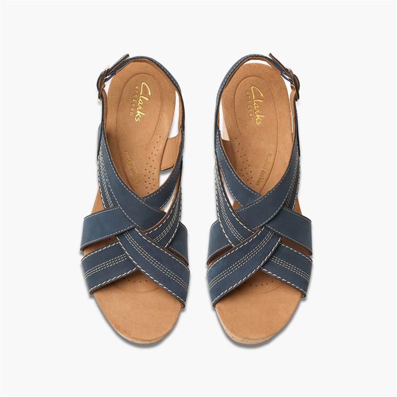 Clarks Damen Sabina Sling Back Keilabsatz Sandalen Navy Nubuck