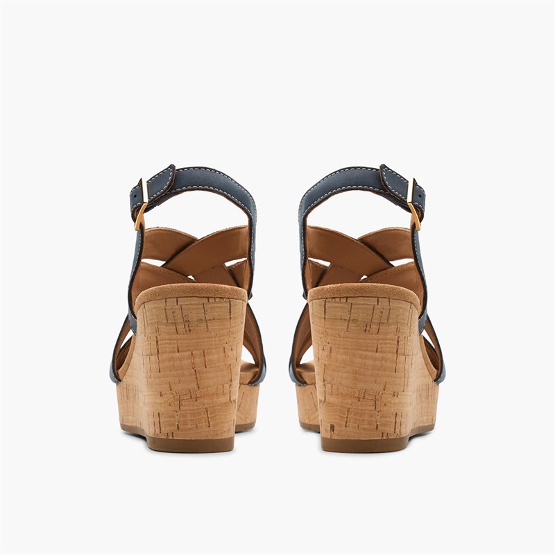 Clarks Damen Sabina Sling Back Keilabsatz Sandalen Navy Nubuck