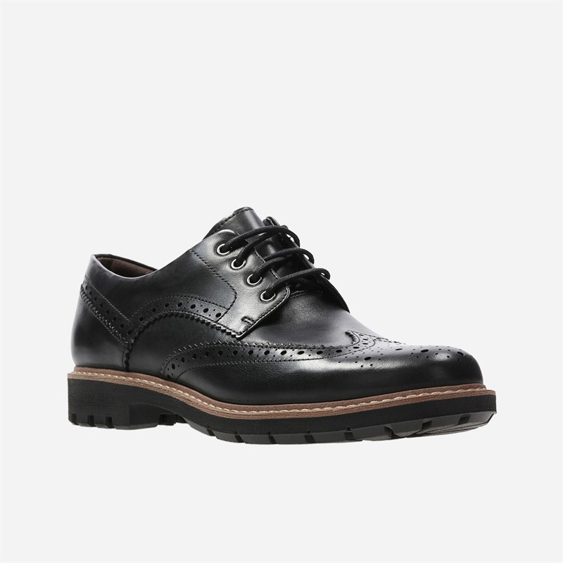 Clarks Mens Batcombe Wing Brogue Shoes Black Leather