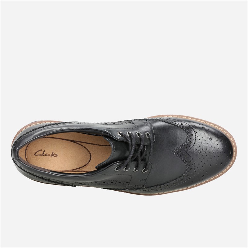 Clarks Mens Batcombe Wing Brogue Shoes Black Leather