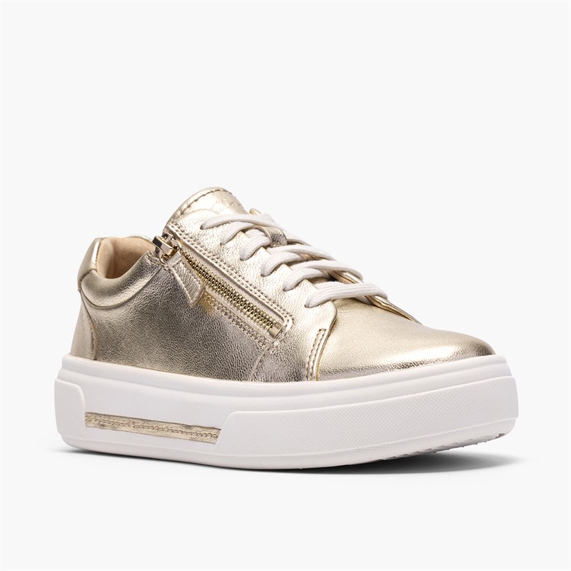 Clarks Damen Hollyrose Reißverschluss Turnschuhe Gold Leather