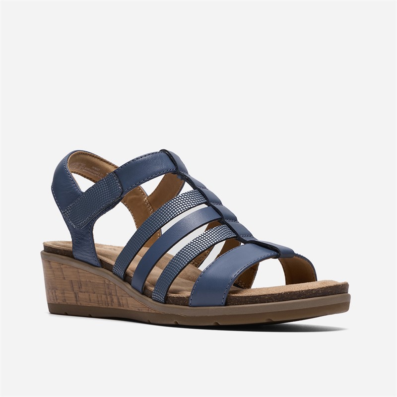 Clarks Damen Kacha Step Sandalen Denim Blue Leather